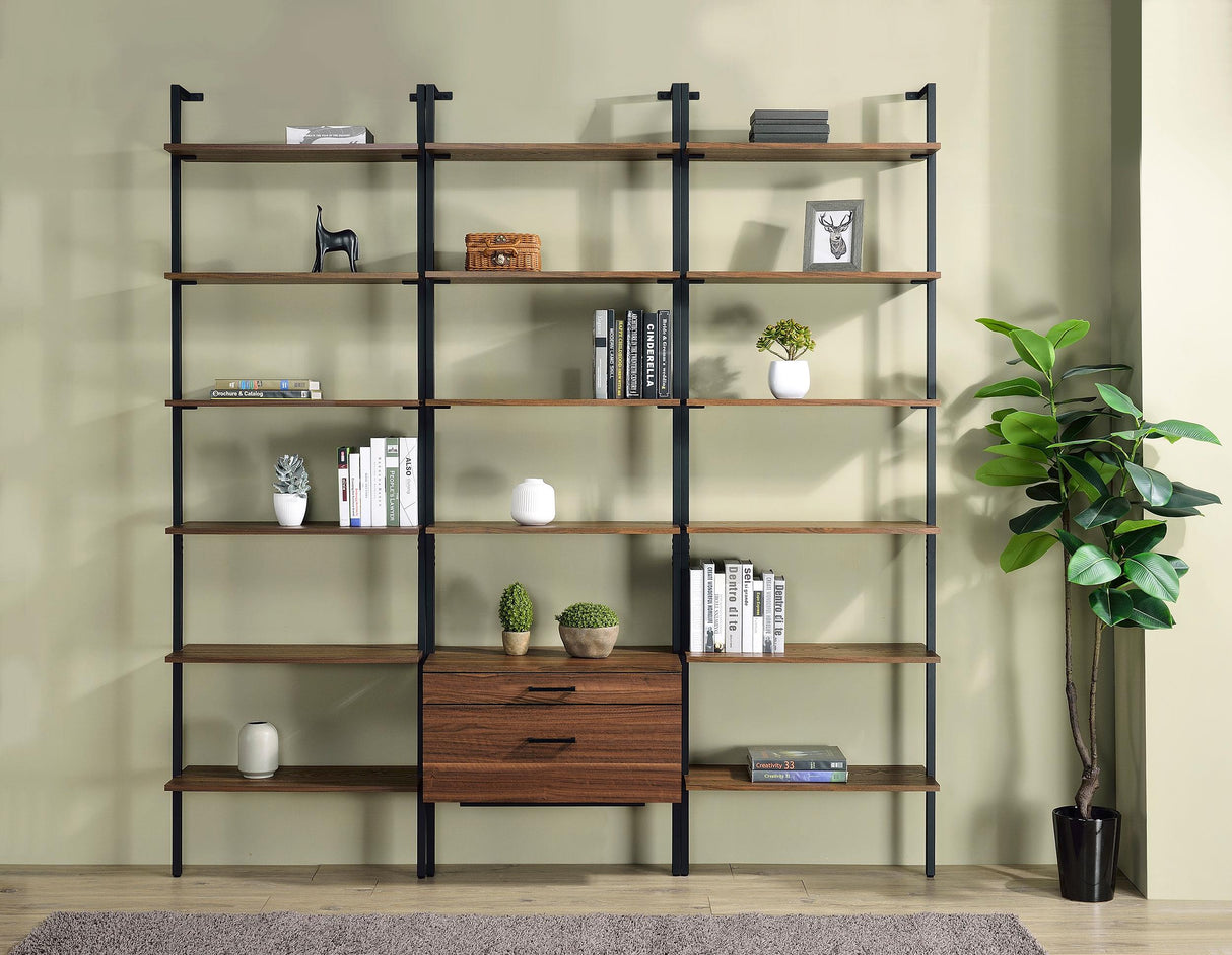 Owens Walnut 31-inch 4-shelf Storage Wall Bookshelf by Coaster at Eve Furniture