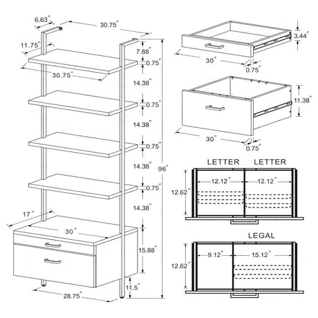 Owens Walnut 31-inch 4-shelf Storage Wall Bookshelf by Coaster at Eve Furniture