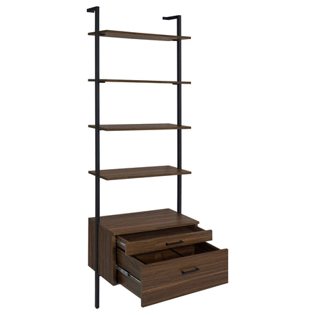 Owens Walnut 31-inch 4-shelf Storage Wall Bookshelf by Coaster at Eve Furniture