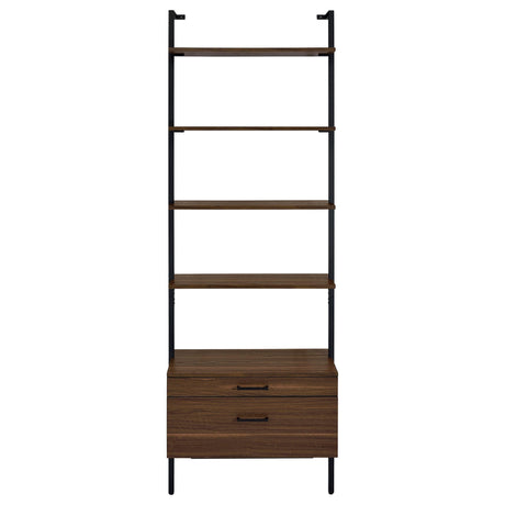 Owens Walnut 31-inch 4-shelf Storage Wall Bookshelf by Coaster at Eve Furniture