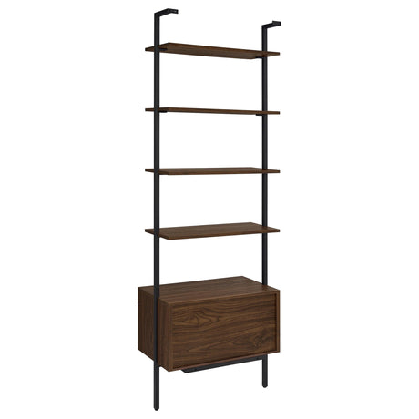 Owens Walnut 31-inch 4-shelf Storage Wall Bookshelf by Coaster at Eve Furniture