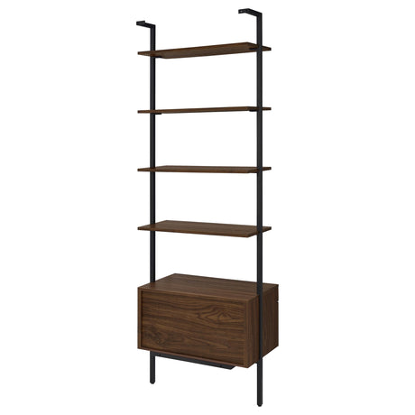 Owens Walnut 31-inch 4-shelf Storage Wall Bookshelf by Coaster at Eve Furniture