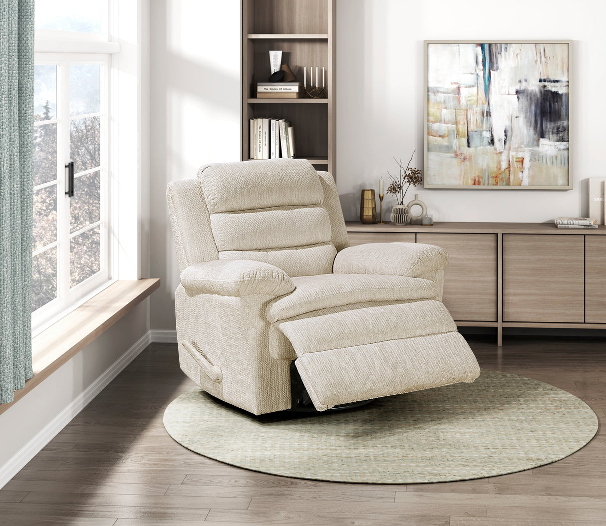 Oxford Beige Swivel Glider Reclining Chair