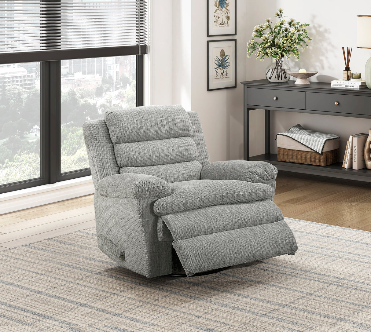 Oxford Gray Swivel Glider Reclining Chair