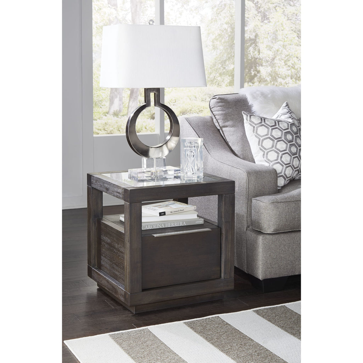 Oxford One Drawer End Table in Basalt Grey by Modus Furniture at Eve Furniture