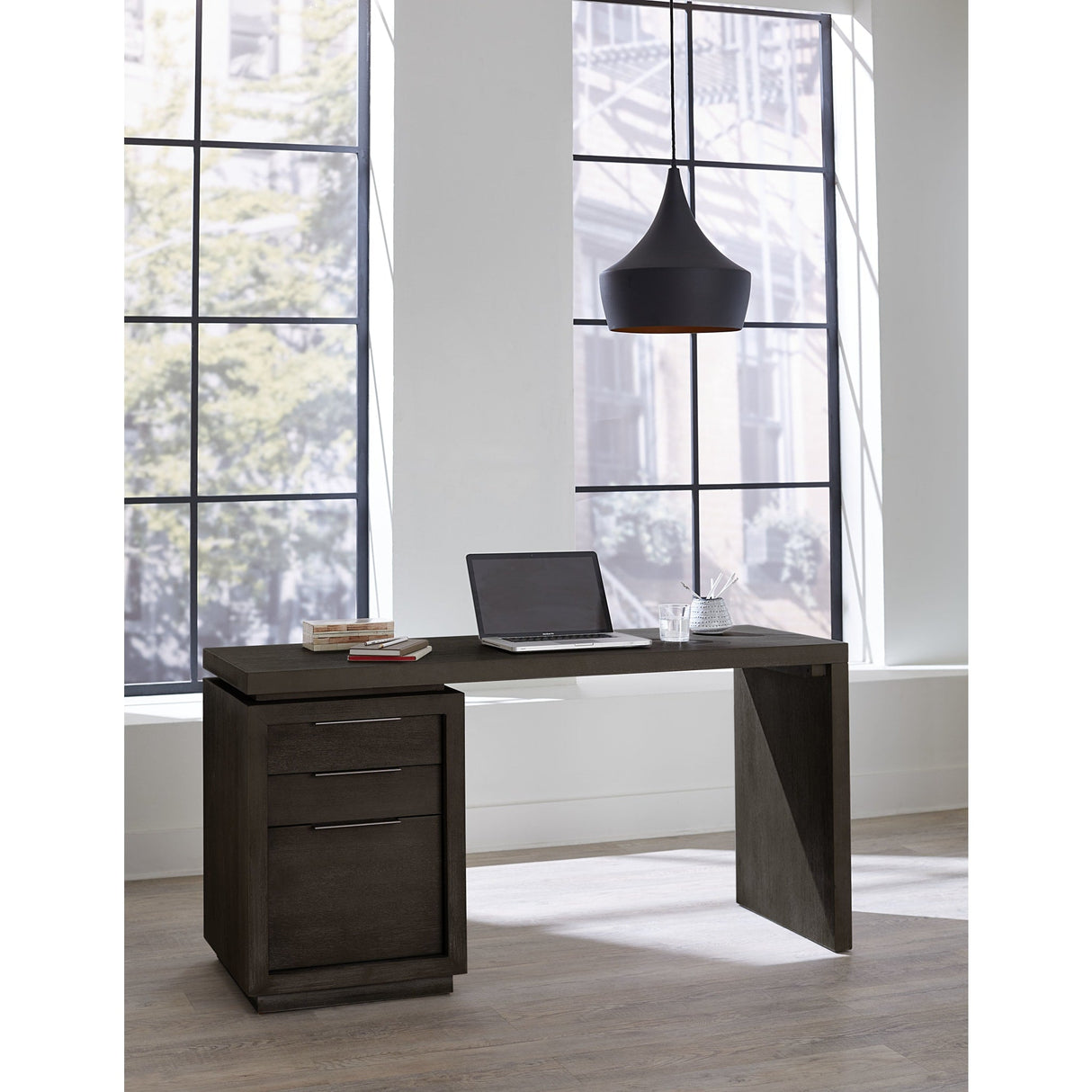 Oxford Single Pedestal Desk in Basalt Grey by Modus Furniture at Eve Furniture
