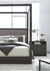 Oxford Upholstered Eastern King Canopy Bed in Dolphin by Modus Furniture at Eve Furniture