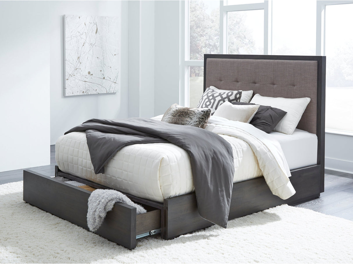 Oxford Upholstered Footboard Eastern King Storage Bed in Dolphin by Modus Furniture at Eve Furniture