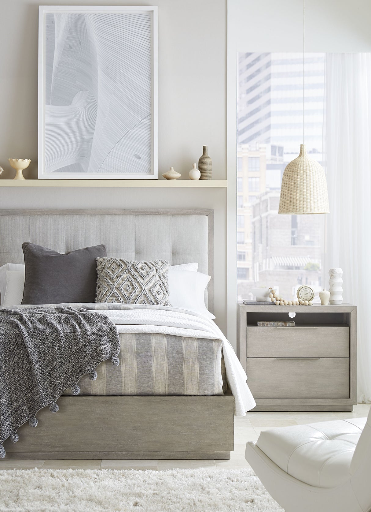 Oxford Upholstered Footboard Queen Storage Bed in Mineral by Modus Furniture at Eve Furniture
