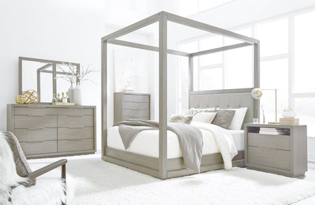 Oxford Upholstered Queen Canopy Bed in Mineral by Modus Furniture at Eve Furniture