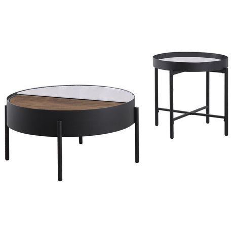 Ozella Sandy Black 2-Piece Round Coffee and End Table Set by Coaster at Eve Furniture