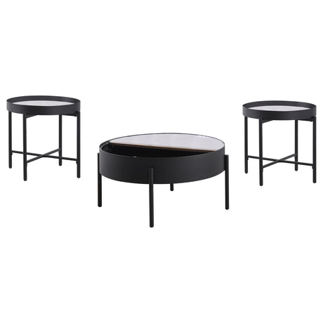 Ozella Sandy Black 3-Piece Round Coffee and End Table Set by Coaster at Eve Furniture