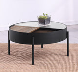 Ozella Sandy Black Round Coffee Table with Hidden Storage by Coaster at Eve Furniture