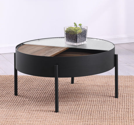 Ozella Sandy Black Round Coffee Table with Hidden Storage by Coaster at Eve Furniture
