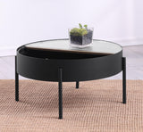 Ozella Sandy Black Round Coffee Table with Hidden Storage by Coaster at Eve Furniture
