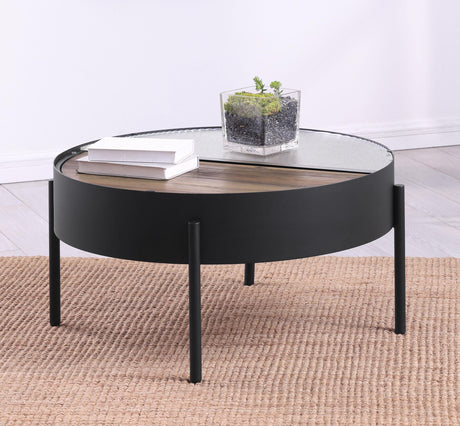 Ozella Sandy Black Round Coffee Table with Hidden Storage by Coaster at Eve Furniture