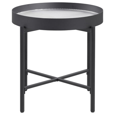 Ozella Sandy Black Round End Table with Recessed Top by Coaster at Eve Furniture