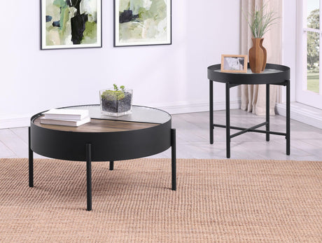 Ozella Sandy Black Round End Table with Recessed Top by Coaster at Eve Furniture