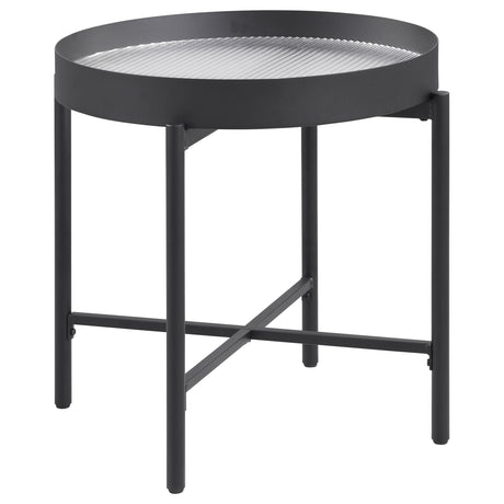 Ozella Sandy Black Round End Table with Recessed Top by Coaster at Eve Furniture