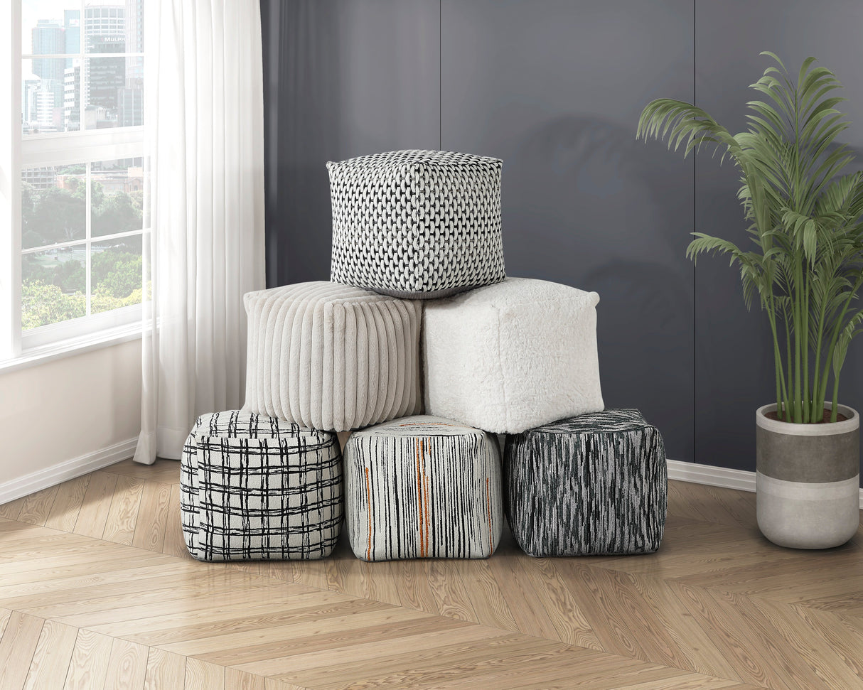 Easley Black & White Patterned Jacquard Pouf (no Wooden Frame)