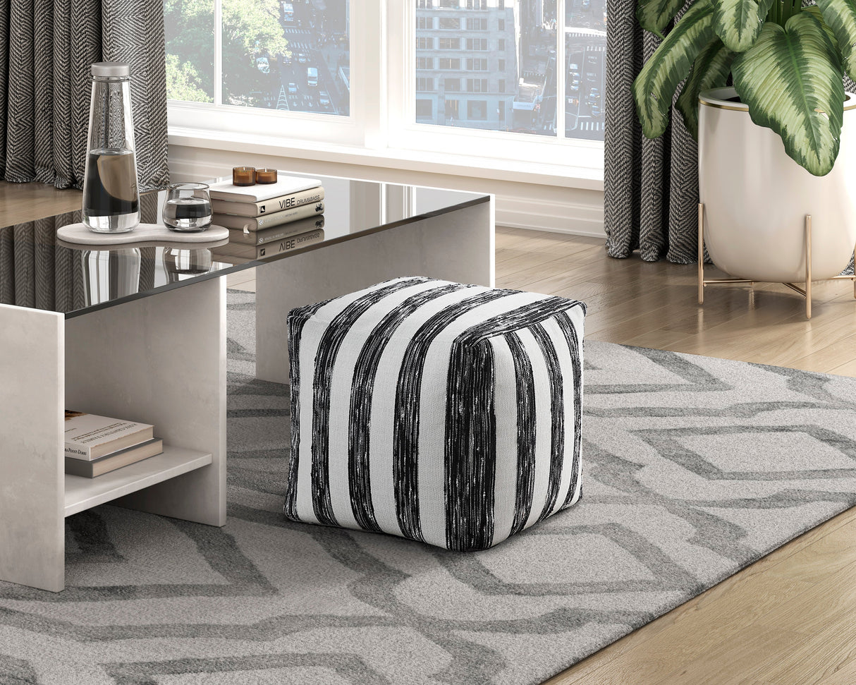 Easley Black & White  Jacquard Pouf (no Wooden Frame)