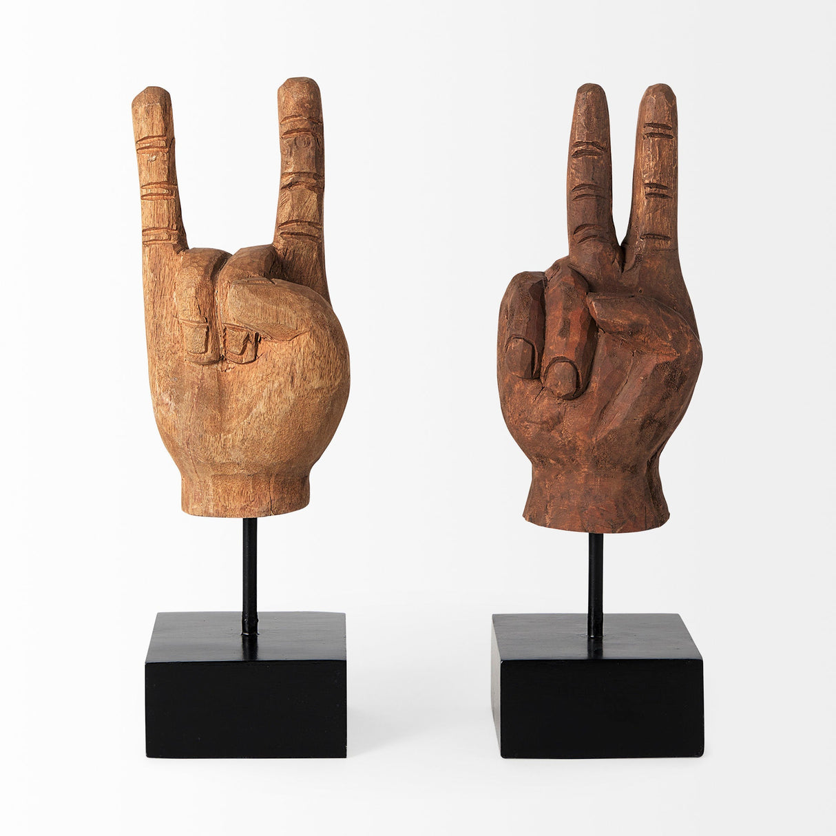 Pacem 4L x 4W Natural Wooden Carved Peace Sign Hand by Mercana at Eve Furniture