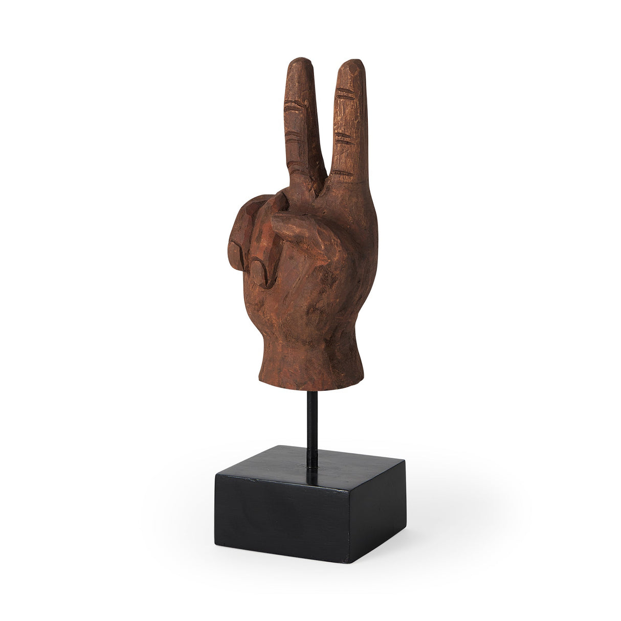 Pacem 4L x 4W Natural Wooden Carved Peace Sign Hand by Mercana at Eve Furniture
