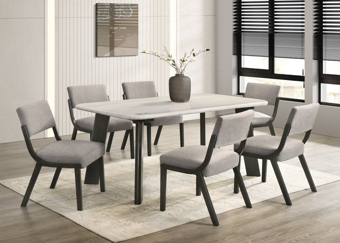 Parker Beige/Brown Genuine Marble 7-Piece Dining Room Set