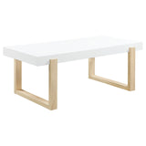 Pala White High Gloss/Natural Rectangular Coffee Table with Sled Base