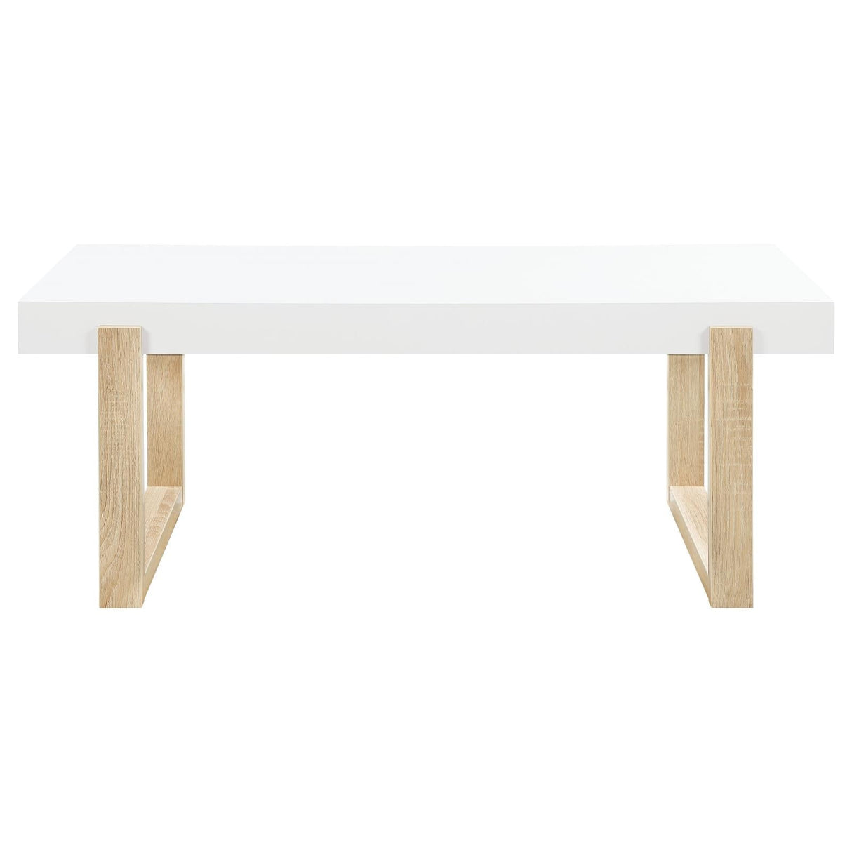 Pala White High Gloss/Natural Rectangular Coffee Table with Sled Base