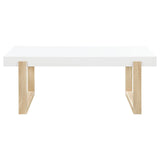 Pala White High Gloss/Natural Rectangular Coffee Table with Sled Base