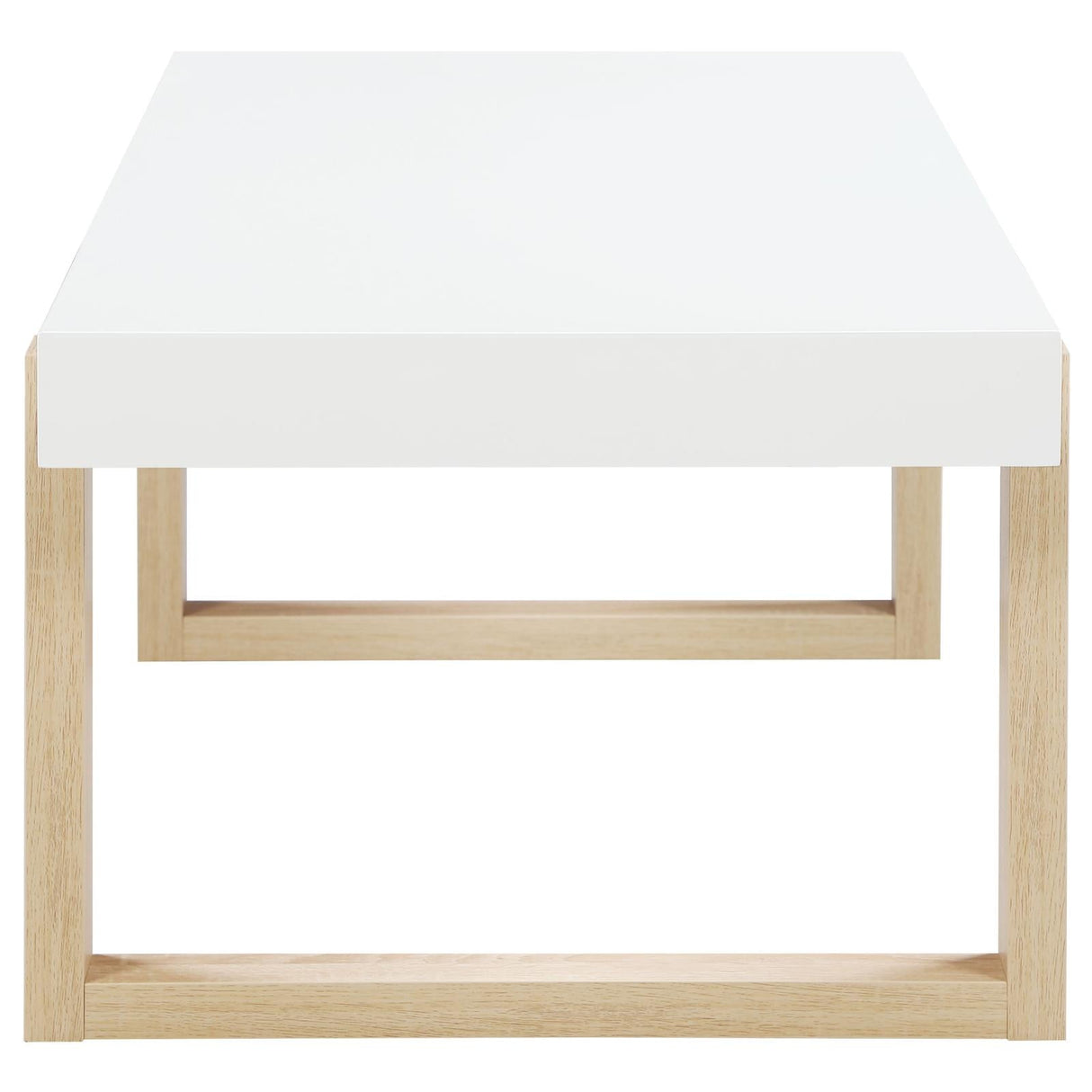 Pala White High Gloss/Natural Rectangular Coffee Table with Sled Base