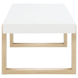 Pala White High Gloss/Natural Rectangular Coffee Table with Sled Base