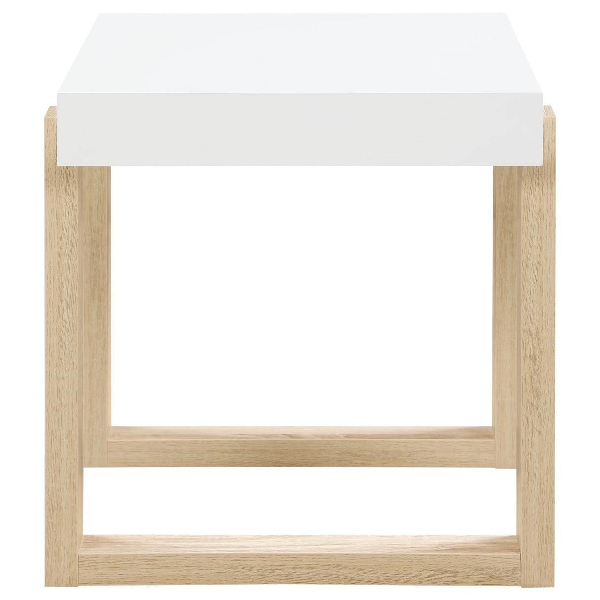 Pala Rectangular End Table with Sled Base White High Gloss/Natural