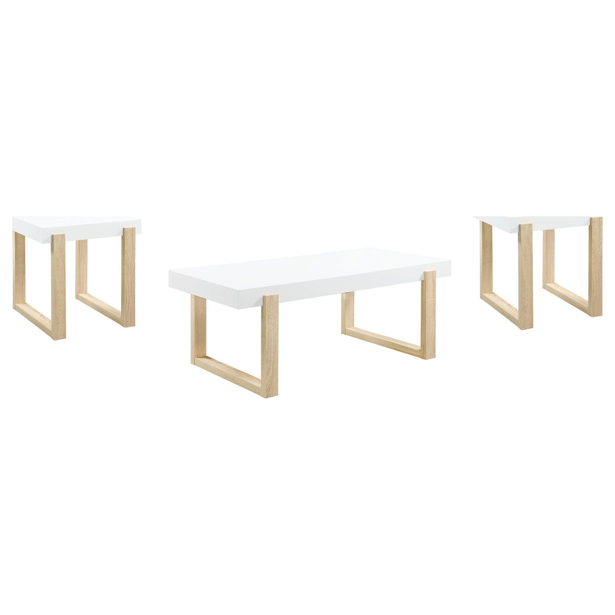 Pala White 3-Piece High Gloss Coffee and End Table Set by Coaster at Eve Furniture