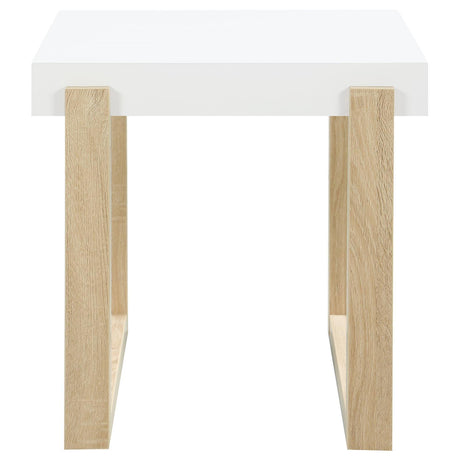 Pala White High Gloss/Natural Rectangular End Table with Sled Base by Coaster at Eve Furniture
