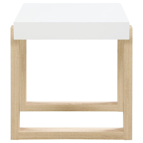 Pala White High Gloss/Natural Rectangular End Table with Sled Base by Coaster at Eve Furniture