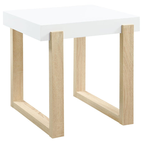 Pala White High Gloss/Natural Rectangular End Table with Sled Base by Coaster at Eve Furniture