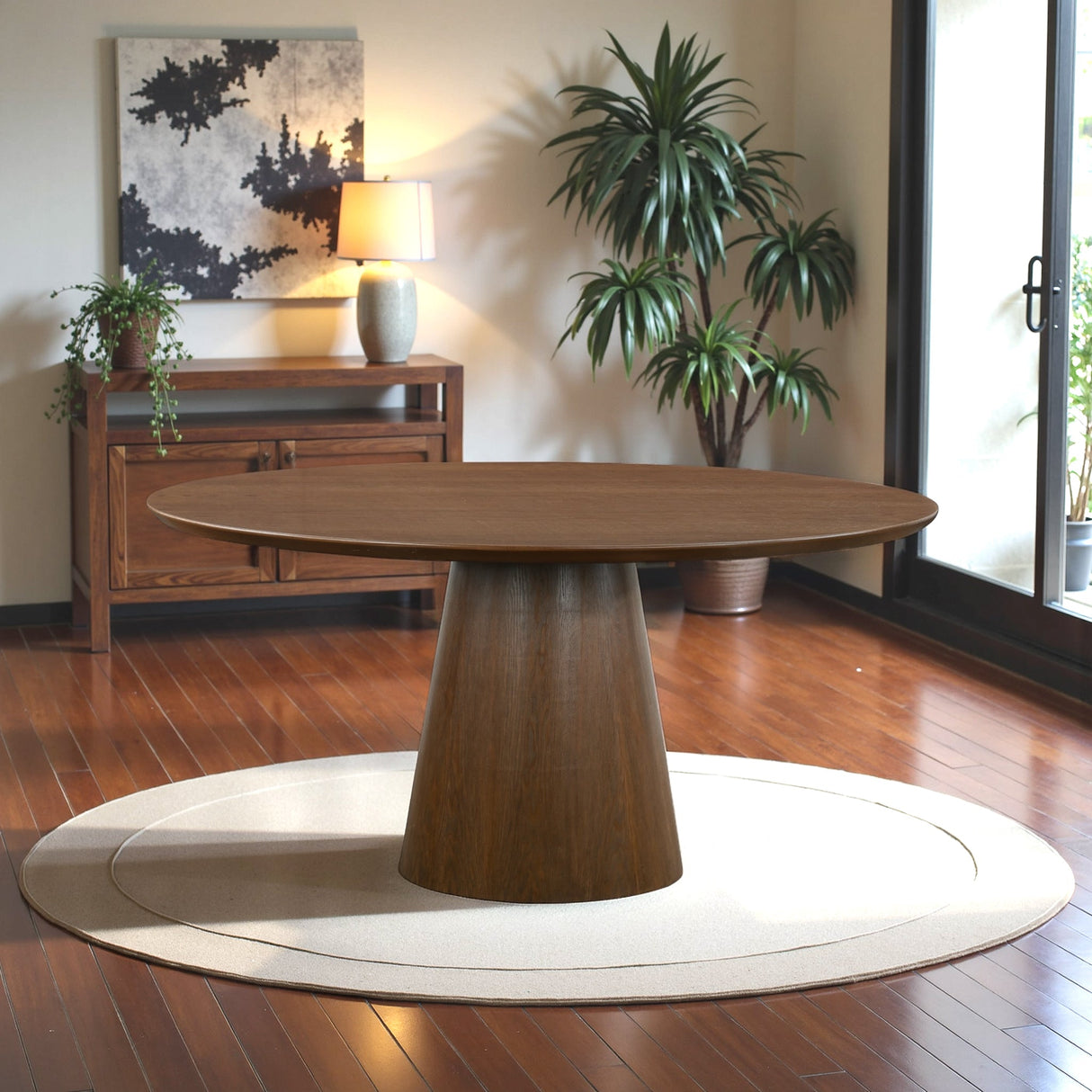 Palamades Round Solid Wood Walnut Dining Table - Large by Ashcroft Furniture at Eve Furniture