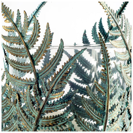 Palen II Large Green/Gold Metal Fern Leaf Table Candle Holder by Mercana at Eve Furniture