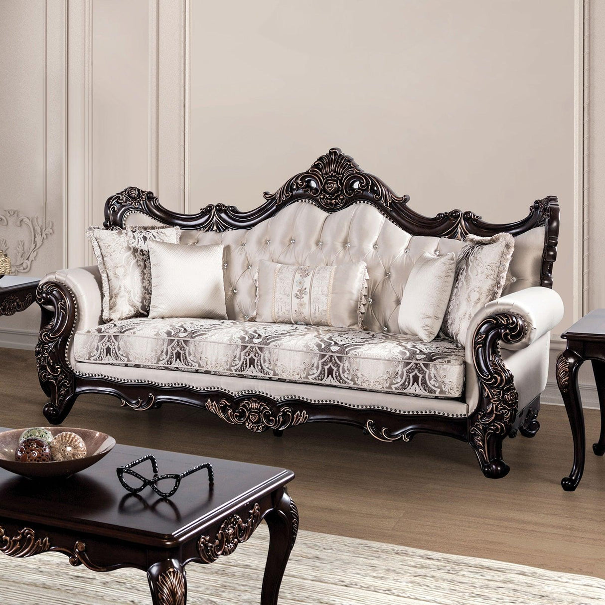 Palencia Dark Cherry/Beige Sofa by Furniture of America at Eve Furniture