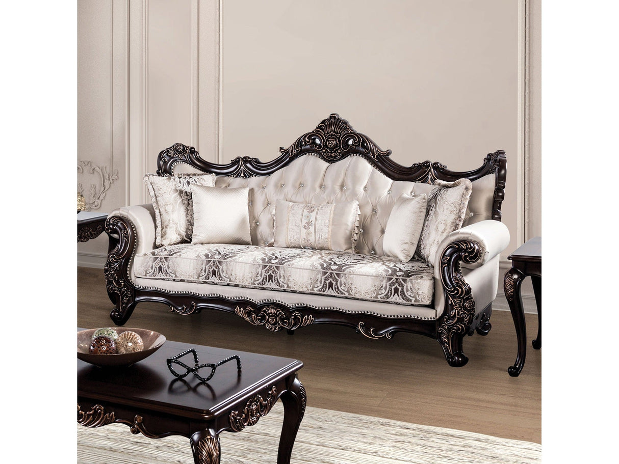 Palencia Dark Cherry/Beige Sofa & Loveseat by Furniture of America at Eve Furniture