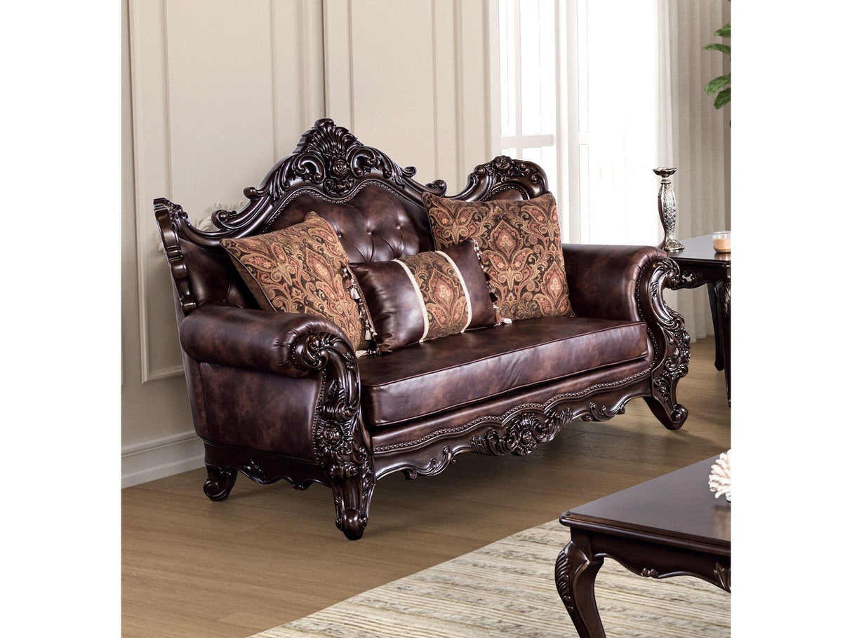 Palencia Dark Cherry/Brown Sofa & Loveseat by Furniture of America at Eve Furniture