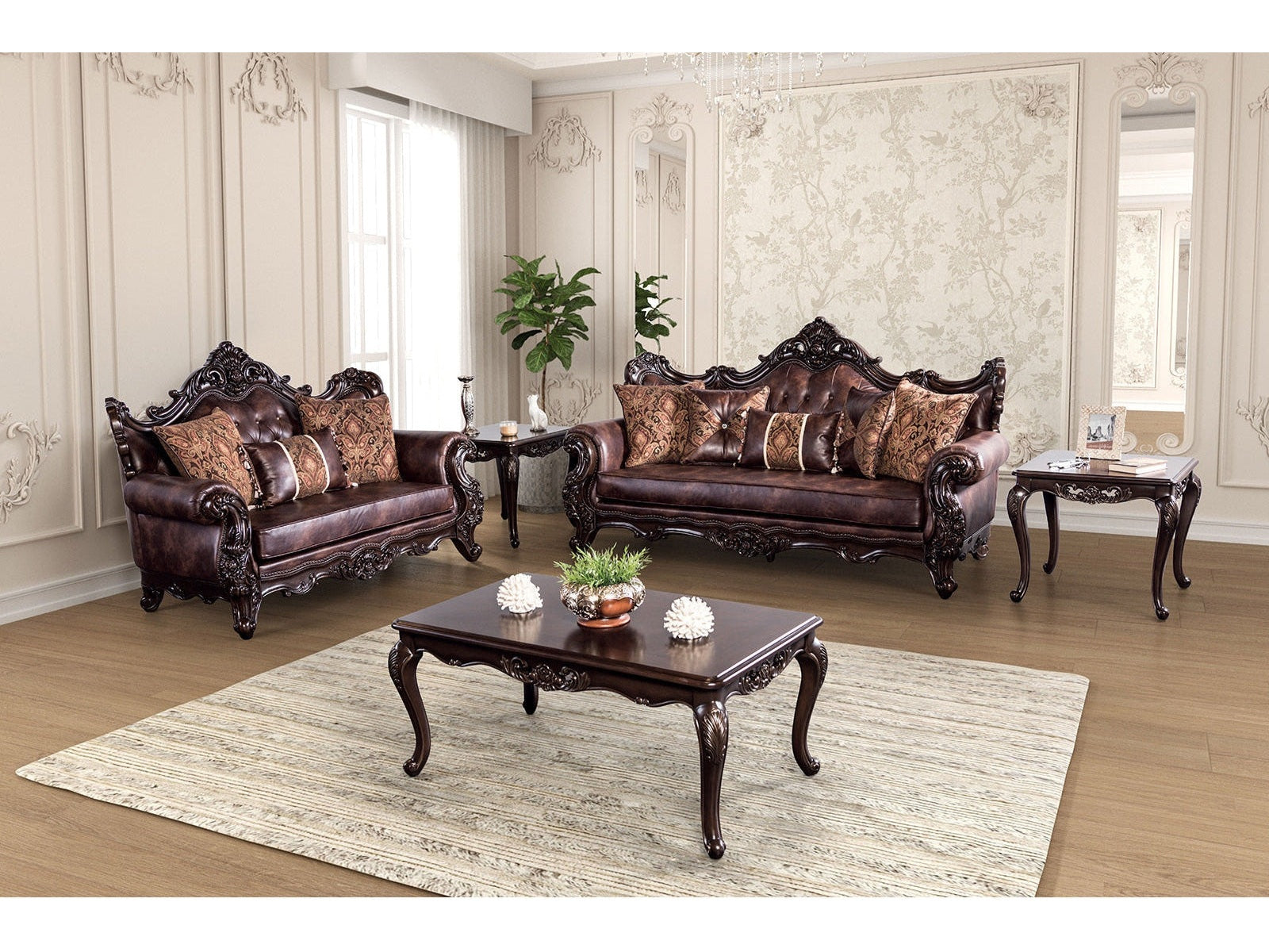 Palencia Dark Cherry/Brown Sofa & Loveseat - Eve Furniture