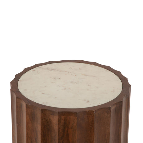 Palermo 18" Round Side Table with White Marble and Royal Brown Base by Home Trends & Design at Eve Furniture