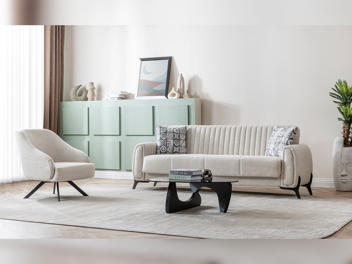 Palermo 3-pieces (Sofa & Loveseat & Chair) Livingroom Set in Cream by Furnia at Eve Furniture
