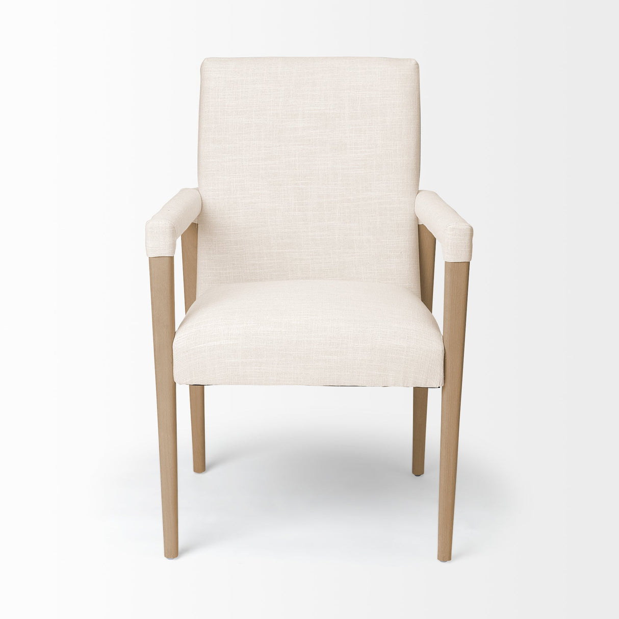 Palisades Cream Fabric Wrap Brown Wood Frame Dining Chair by Mercana at Eve Furniture