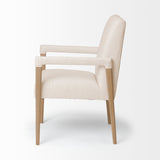 Palisades Cream Fabric Wrap Brown Wood Frame Dining Chair by Mercana at Eve Furniture