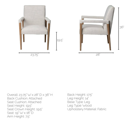 Palisades Cream Fabric Wrap Brown Wood Frame Dining Chair by Mercana at Eve Furniture