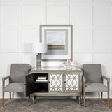 Palisades Grey Fabric Wrap Brown Wooden Frame Dining Chair by Mercana at Eve Furniture